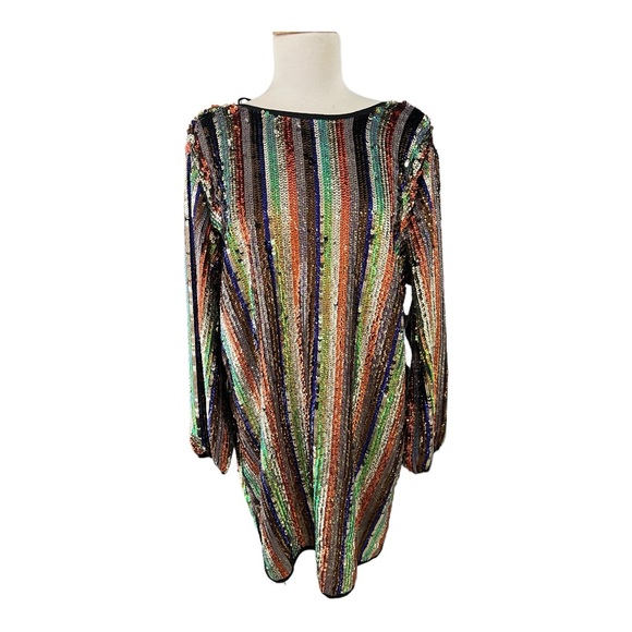 NWT EVA MENDES MULTICOLOR SEQUINED Long SLEEVE DRESS size Medium backless NY CO - Picture 7 of 15